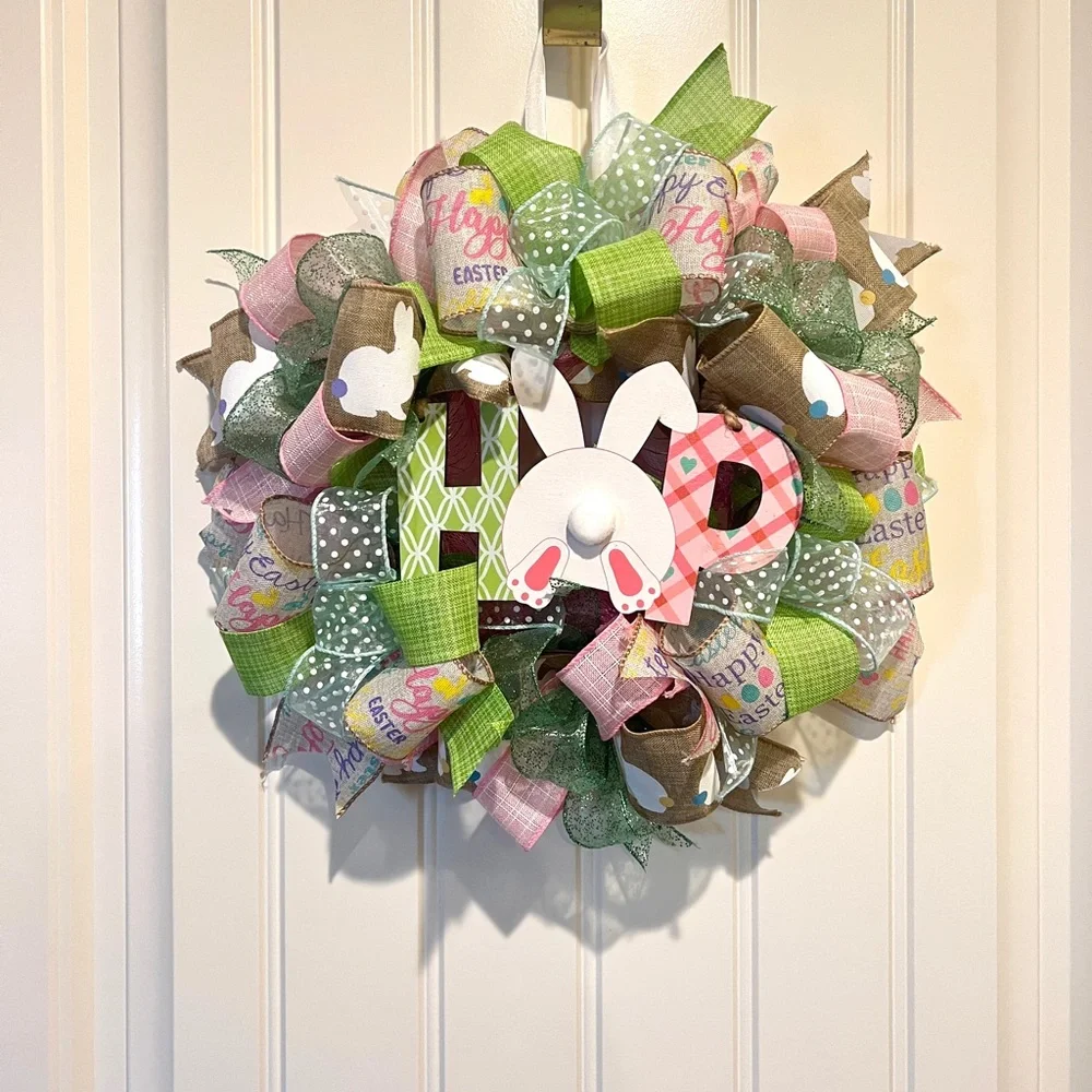 13” Happy Easter Ribbon Wreath 